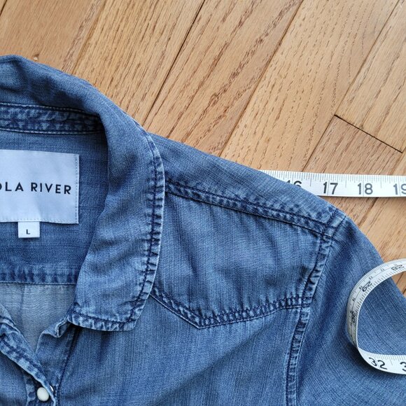 Lola River Blouse Chambray Long Sleeve Button Up L - Picture 9 of 12